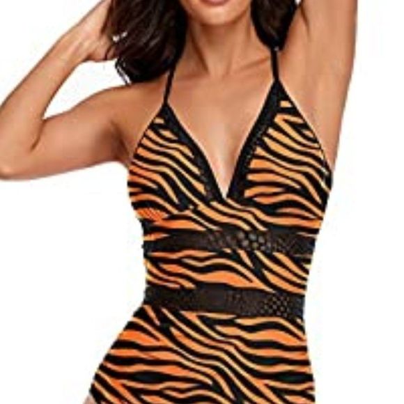 Womens One Piece Tummy Control Swimsuit Mesh - Picture 3 of 4